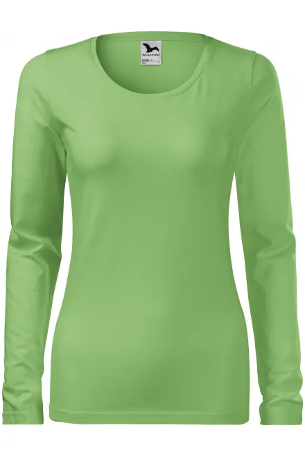Camiseta ajustada de mujer con mangas largas. - verde claro, S