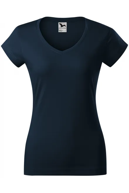 Camiseta ajustada para mujer con escote en V - azul oscuro, XS