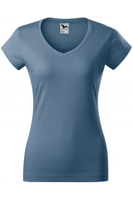 Camiseta ajustada para mujer con escote en V - denim, XS