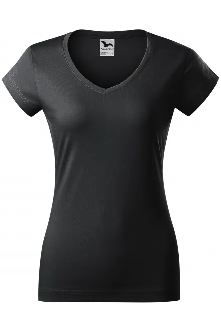 Camiseta ajustada para mujer con escote en V - gris ébano, XS