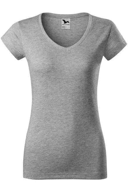 Camiseta ajustada para mujer con escote en V - mármol gris oscuro, XS