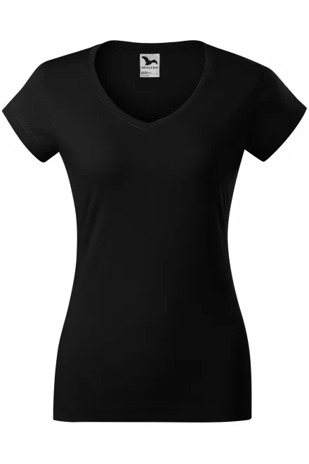 Camiseta ajustada para mujer con escote en V - negro, XS
