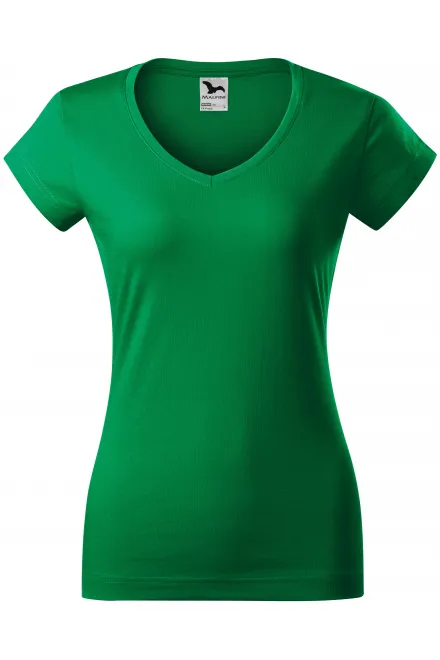 Camiseta ajustada para mujer con escote en V - pasto verde, XS