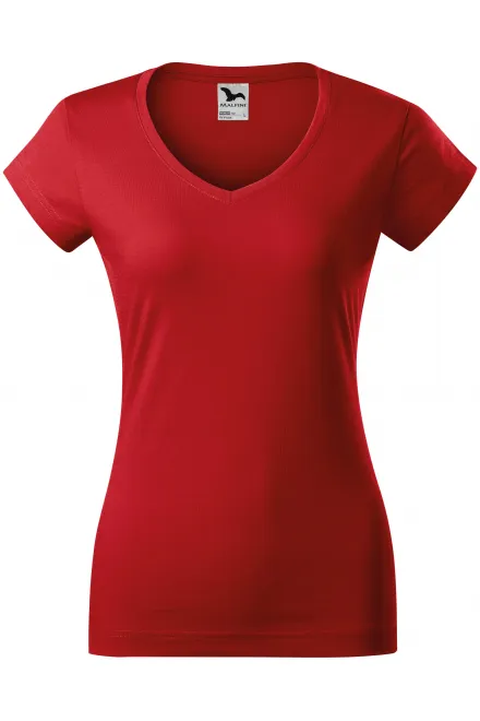 Camiseta ajustada para mujer con escote en V - rojo, XS