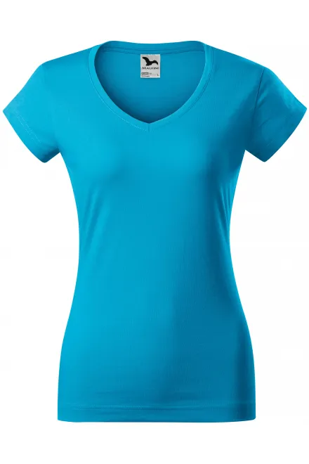 Camiseta ajustada para mujer con escote en V - turquesa, XS