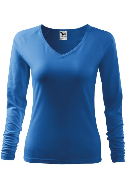 Camiseta ajustada para mujer, escote en V - azul claro, L