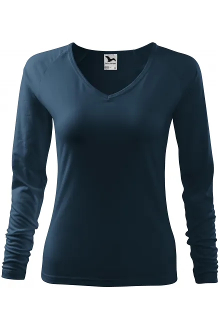 Camiseta ajustada para mujer, escote en V - azul oscuro, L