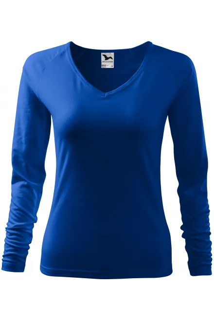 Camiseta ajustada para mujer, escote en V - azul real, L