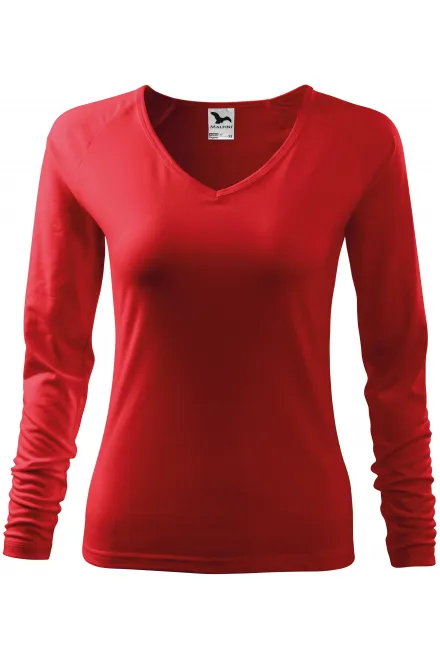 Camiseta ajustada para mujer, escote en V - rojo, L