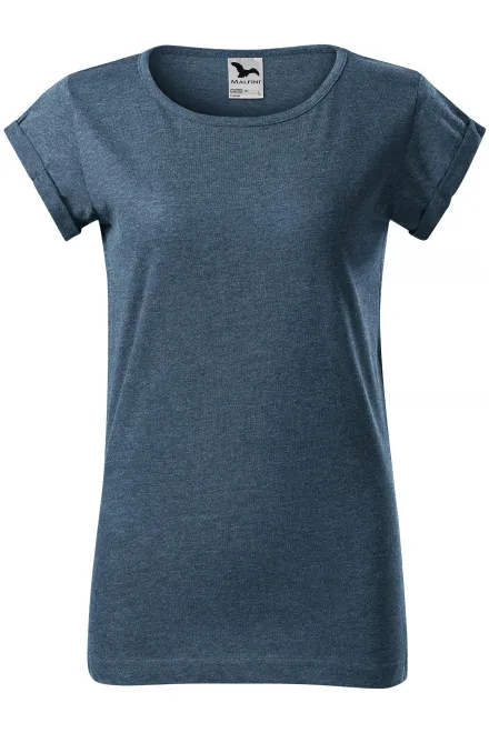 Camiseta de mujer con mangas enrolladas - mármol denim oscuro, M