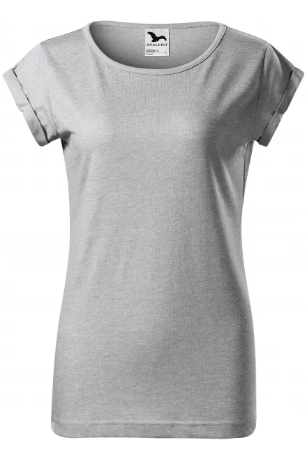 Camiseta de mujer con mangas enrolladas - mármol plateado, M