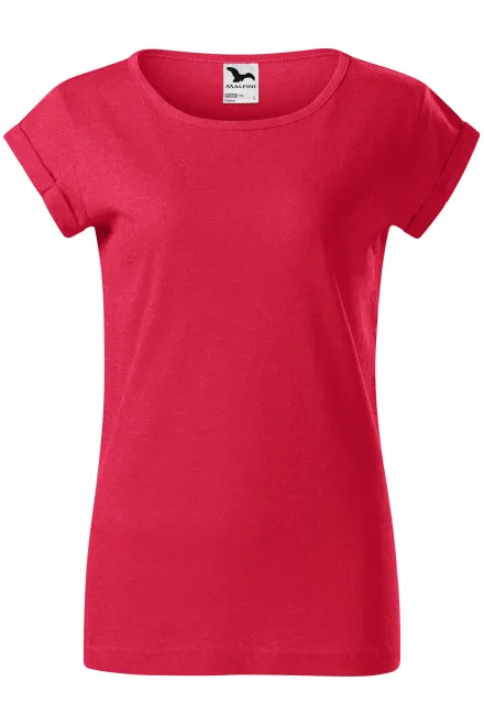 Camiseta de mujer con mangas enrolladas - mármol rojo, M