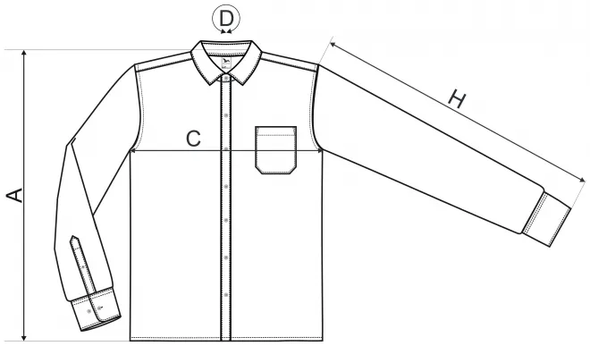 Camisa de hombre con mangas largas - tabla de dimensiones