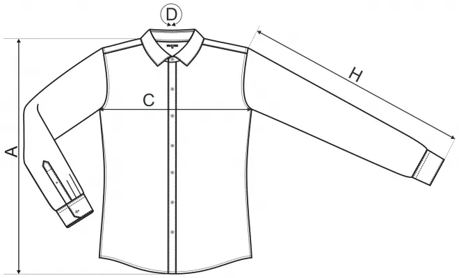 Camisa de hombre de manga larga Slim fit - tabla de dimensiones