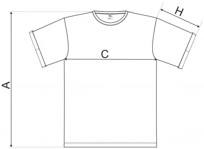 Camiseta de hombre con mangas enrolladas - tabla de dimensiones