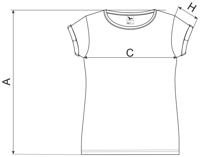 Camiseta de mujer con mangas enrolladas - tabla de dimensiones