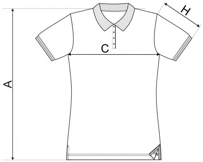 Polo de mujer con cuello hacia arriba - tabla de dimensiones