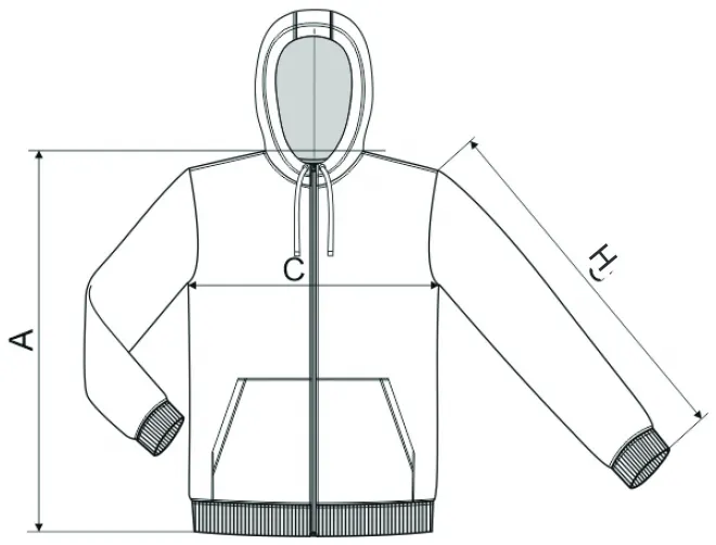 Sudadera de camuflaje para hombre - tabla de dimensiones