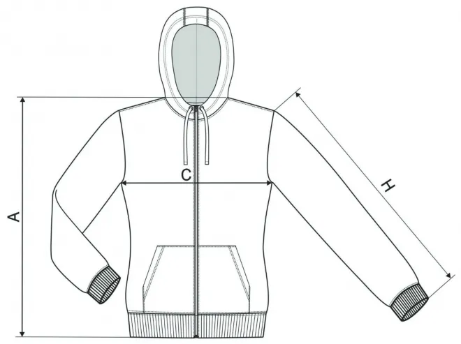 Sudadera de camuflaje para mujer - tabla de dimensiones