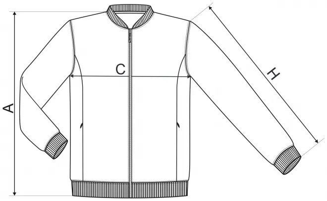 Sudadera de hombre con bolsillos ocultos - tabla de dimensiones