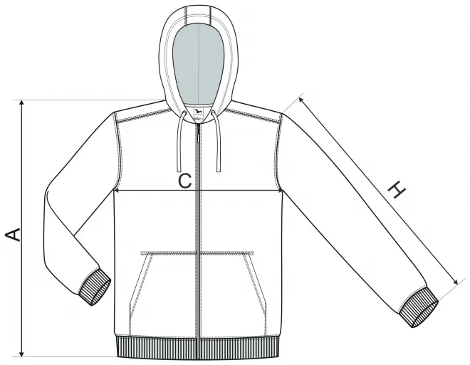 Sudadera de hombre con capucha - tabla de dimensiones