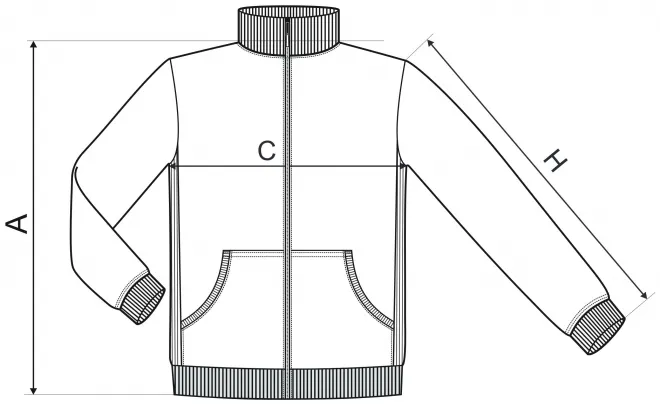 Sudadera de hombre sencilla sin capucha - tabla de dimensiones