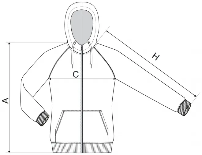 Sudadera de mujer en contraste con capucha - tabla de dimensiones