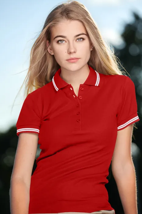 Polo de mujer en contraste, rojo Polo de mujer en contraste, rojo