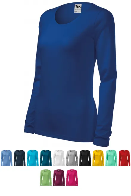 Camiseta ajustada de mujer con mangas largas., azul real