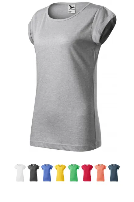 Camiseta de mujer con mangas enrolladas, mármol plateado