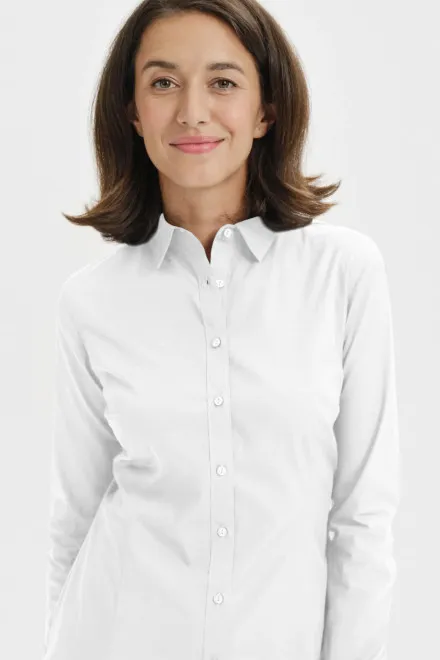 Blusa de algodón para mujer con mangas largas., blanco