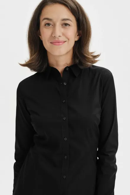 Blusa de algodón para mujer con mangas largas., negro