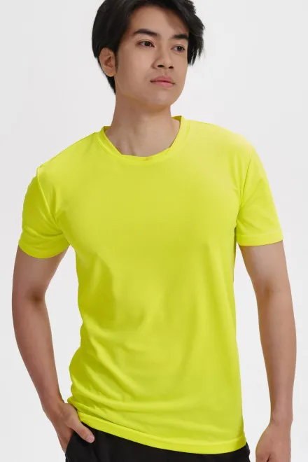 Camiseta con escote asimétrico, amarillo neón