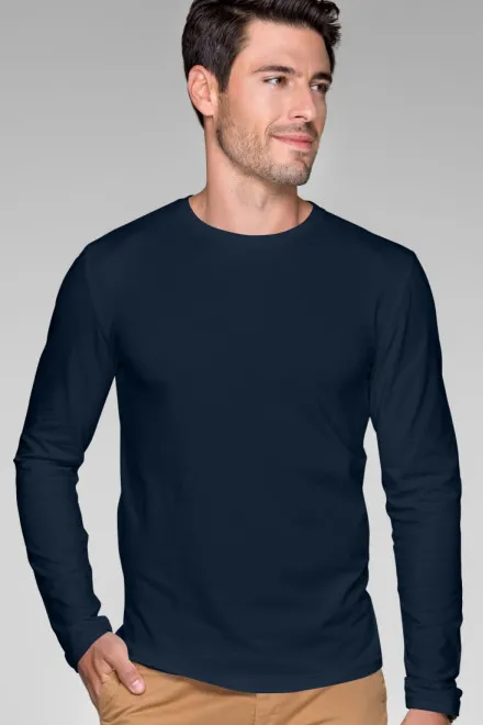 Camiseta de hombre ajustada con mangas largas., azul oscuro