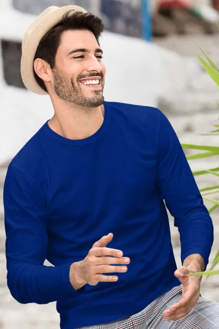Camiseta de manga larga para hombre, azul real