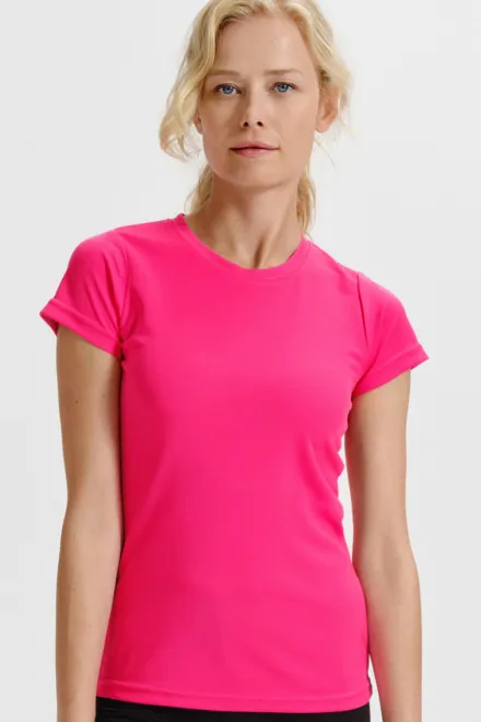 Camiseta deportiva para mujer, rosa neón