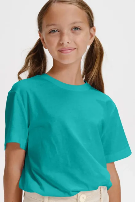 Camiseta sencilla para niños, verde esmeralda