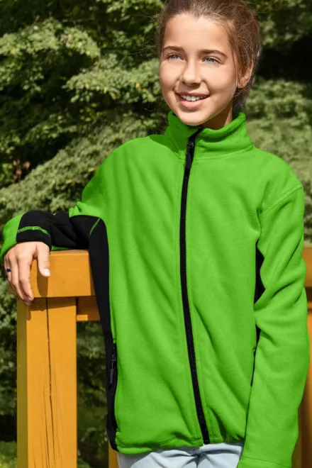 Chaqueta infantil de forro polar en contraste, manzana verde