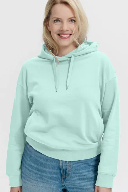 Cómoda sudadera de mujer con capucha., verde hielo