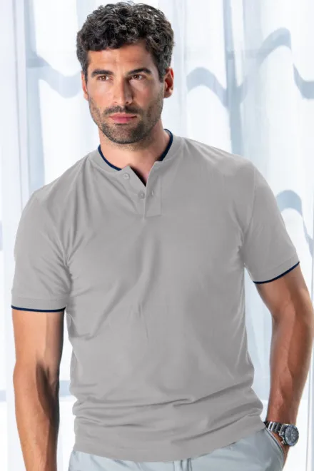 Polo de hombre con cuello bomber, gris-plata