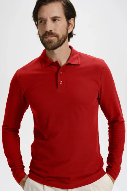 Polo de hombre de manga larga, rojo