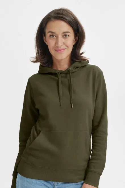 Sudadera de mujer con capucha sin cremallera, military