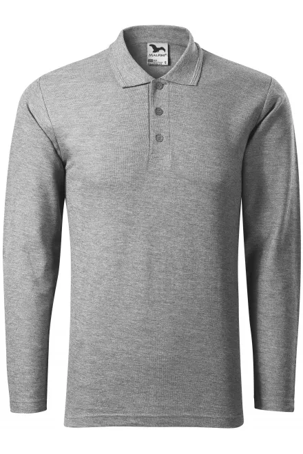 Polo de hombre de manga larga - mármol gris oscuro, 3XL