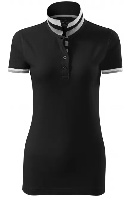 Polo de mujer con cuello hacia arriba - negro, M