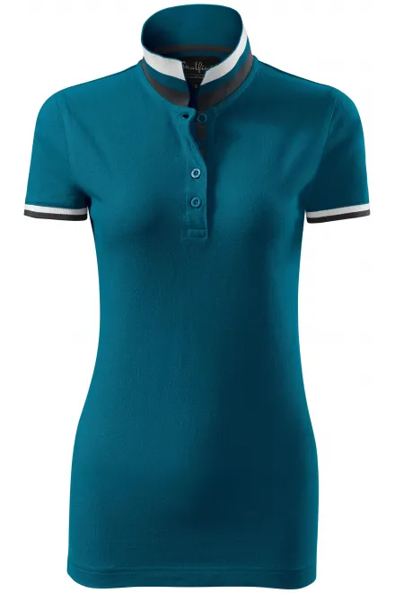 Polo de mujer con cuello hacia arriba - petrol blue, M